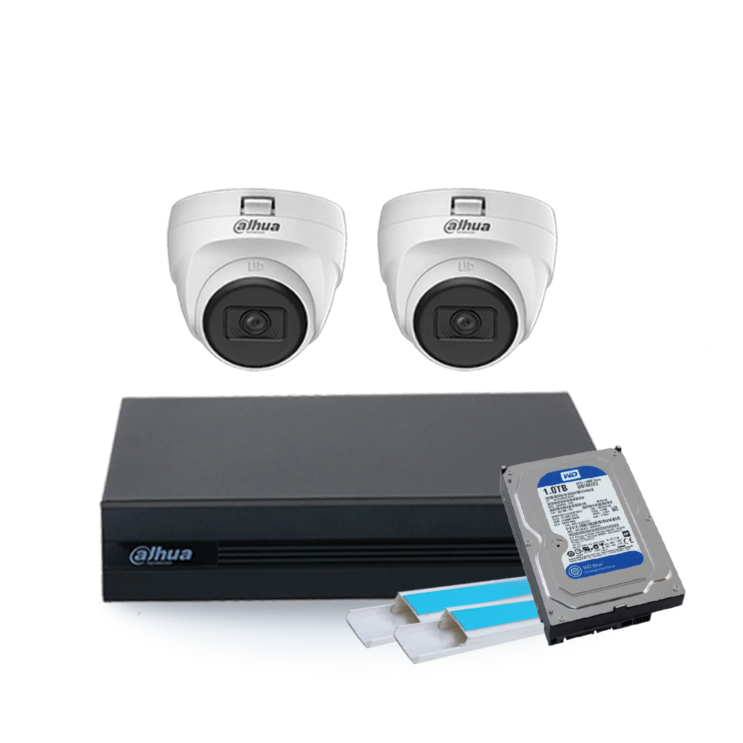 KIT DE 2 CÁMARAS DAHUA XVR 2MP + 2 CANALETAS Y DISCO DURO DE REGALO